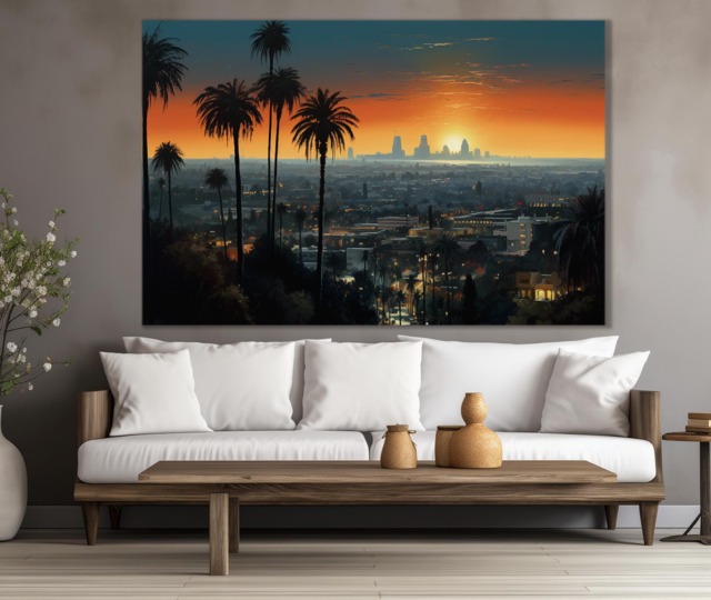 Los Angeles On Sunset Canvas Print, Skyline, Abstract Wall Art, Painting, California Art - image 1