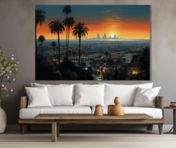 Los Angeles On Sunset Canvas Print, Skyline, Abstract Wall Art, Painting, California Art - thumbnail 1