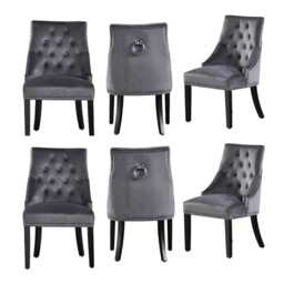 6x Windsor Velvet Dining Chairs - Button Tufted Knocker Back Accent Chair With Wooden Legs - thumbnail 3