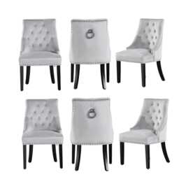 6x Windsor Velvet Dining Chairs - Button Tufted Knocker Back Accent Chair With Wooden Legs - thumbnail 2