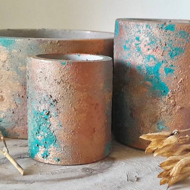 Unique Concrete Copper Patina Verdigris Effect Planter/Home Decor Gift - image 1
