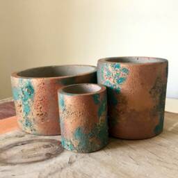 Unique Concrete Copper Patina Verdigris Effect Planter/Home Decor Gift - thumbnail 3