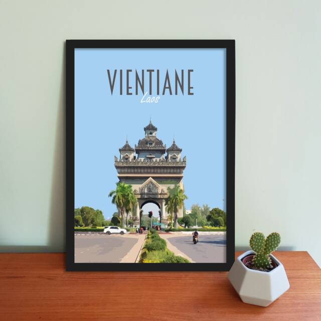 Vientiane Travel Poster - Retro Vintage Style Art Print, Artwork, Homeware, Laos Travel Print - image 1