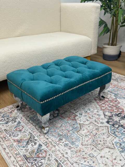 Teal Footstool Pouffe Bench Chesterfield Luxury French Velvet. Last Item - image 1