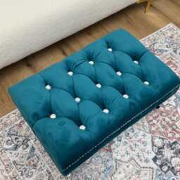 Teal Footstool Pouffe Bench Chesterfield Luxury French Velvet. Last Item - thumbnail 2
