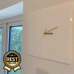 White Acrylic Square Wall Clock Silent Sweep, Bespoke Colors