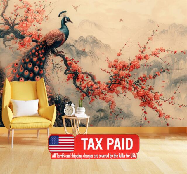 Vintage Chinoiserie Peacock Wall Mural, Peel & Stick Wallpaper - image 1