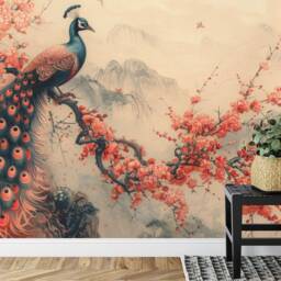 Vintage Chinoiserie Peacock Wall Mural, Peel & Stick Wallpaper - thumbnail 3