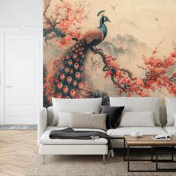 Vintage Chinoiserie Peacock Wall Mural, Peel & Stick Wallpaper - thumbnail 2