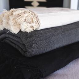 Black Handwoven Blanket, Cotton Handmade Boho Blanket, Moroccan Style Throw Bohemian Tassel Blanket - thumbnail 4