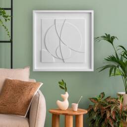 Geometric Relief Wall Sculpture - Mid Century Modern Acrylic Painting - 50x50cm - thumbnail 2