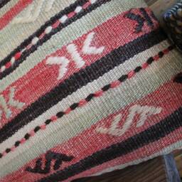 4060cm - 1624In Genuine Handwoven Vintage Kilim Pillow Cover - Hand Spun Wool Nomadic Stripes Cream Red Charcoal Sage - thumbnail 3