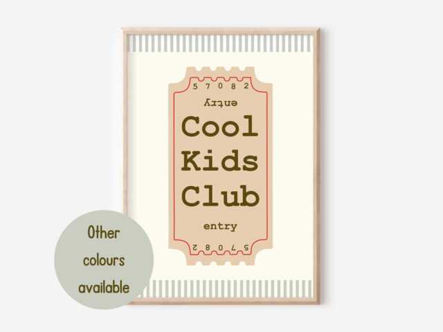 Cool Kids Club Ticket Print, Gender Neutral Wall Art - Unframed - image 1