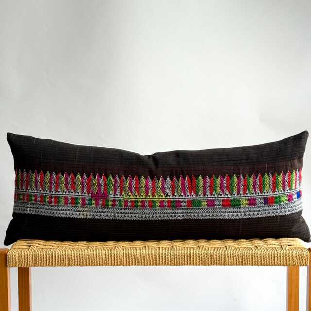Vintage Hmong Hemp Pillow Handwoven Tribal Textile, Navy Batik - image 1
