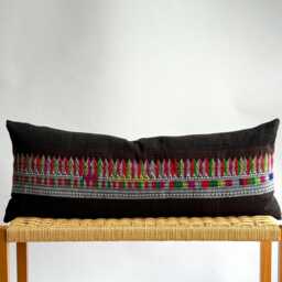 Vintage Hmong Hemp Pillow Handwoven Tribal Textile, Navy Batik - thumbnail 1