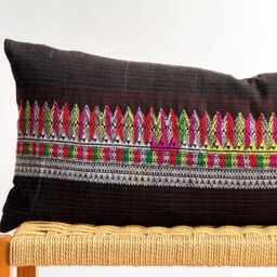 Vintage Hmong Hemp Pillow Handwoven Tribal Textile, Navy Batik - thumbnail 2