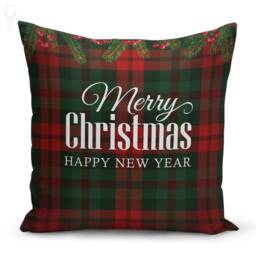 Christmas Cushion Covers With Black Plaid Pattern, Xmas Reindeer & Tree, Double Sided Printing On The Chenille Fabric Different Sizes - thumbnail 2