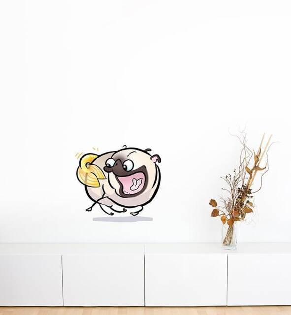 Pug Mermaid Tail Chaser White Wall Sticker Decal - Dogs & Pets Stickers, Art, Decals, Kids Animals Decals