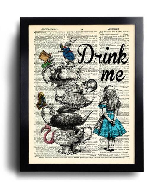 Alice in Wonderland Wall Art Poster Art, Quotes Print Book Page Art, Tea Party. Mad Hatter Vintage Print 556 - image 1