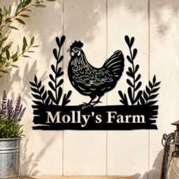 Custom Chicken Farm Metal Sign, Personalized Family Name Wall Hanging, Owner Housewarming Gift - thumbnail 1