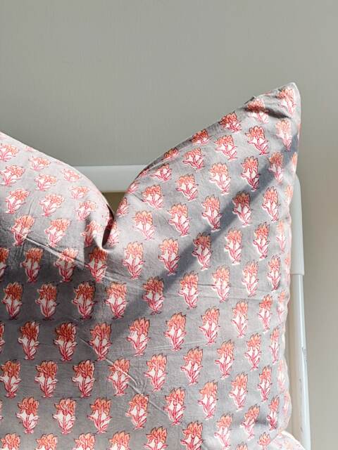Block Print Pillow Cover Floral Batik, Boho Farmhouse Decor - 20x20 - image 1