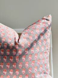 Block Print Pillow Cover Floral Batik, Boho Farmhouse Decor - 20x20 - thumbnail 1