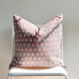 Block Print Pillow Cover Floral Batik, Boho Farmhouse Decor - 20x20 - thumbnail 2
