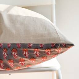 Block Print Pillow Cover Floral Batik, Boho Farmhouse Decor - 20x20 - thumbnail 3