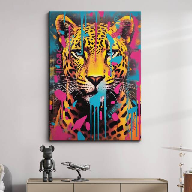 Leopard Animal Graffiti Abstract Modern Oil Painting Wall Art, Framed Canvas Poster Print, Home Kitchen Office Room Decor, Gifts - image 1