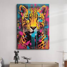 Leopard Animal Graffiti Abstract Modern Oil Painting Wall Art, Framed Canvas Poster Print, Home Kitchen Office Room Decor, Gifts - thumbnail 1