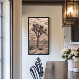 Joshua Tree Engraved Birch Wood Panel - Block Print Inspired California Wall Art, Nature Lover Illustration Print, Desert Home Decor Gift - thumbnail 3