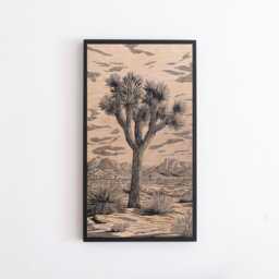 Joshua Tree Engraved Birch Wood Panel - Block Print Inspired California Wall Art, Nature Lover Illustration Print, Desert Home Decor Gift - thumbnail 2