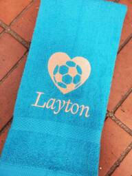 Personalized Soccer Heart Gym Towel Sports Gift - thumbnail 1
