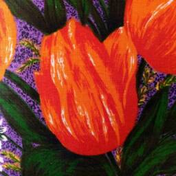 Vintage Linen Cushion Cover Orange Tulips, Upcycled - thumbnail 3
