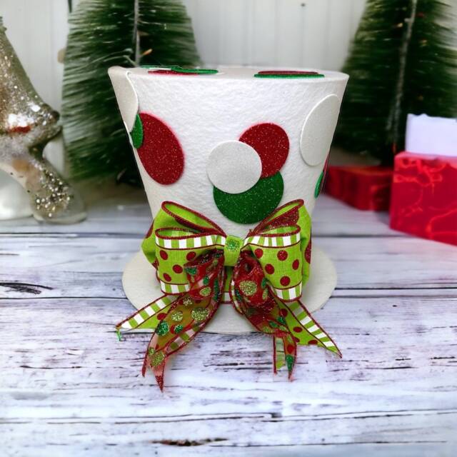 Polka Dot Christmas Tree Topper Whimsical Top Hat Decoration - image 1