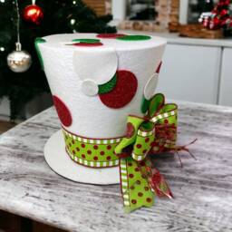 Polka Dot Christmas Tree Topper Whimsical Top Hat Decoration - thumbnail 3