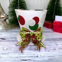 Polka Dot Christmas Tree Topper Whimsical Top Hat Decoration