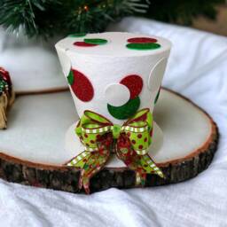 Polka Dot Christmas Tree Topper Whimsical Top Hat Decoration - thumbnail 2
