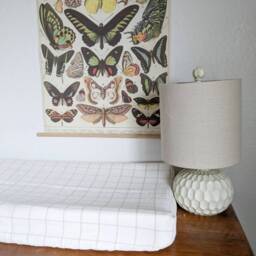 Linen Changing Pad Cover Beige Grid, Neutral Nursery Bedding - thumbnail 3