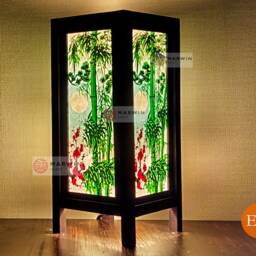 Asian Oriental Green Bamboo Japanese Lamp Zen Bedside Floor Table Paper Light Shades Bedroom Home Decor Living Room - thumbnail 2