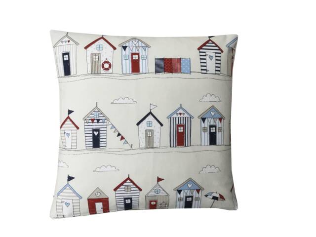 Beach Huts Throw Pillow Cover Nautical Seaside Linen Cushion, 24 - image 1