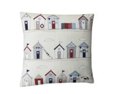Beach Huts Throw Pillow Cover Nautical Seaside Linen Cushion, 24 - thumbnail 1