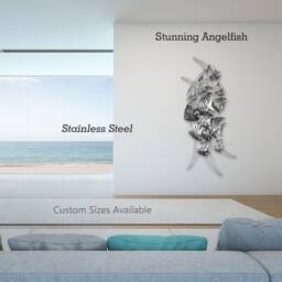 Metal Angelfish Wall Art 3D Coastal Sculpture, Aqua Blue Finish - thumbnail 3