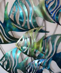 Metal Angelfish Wall Art 3D Coastal Sculpture, Aqua Blue Finish - thumbnail 1