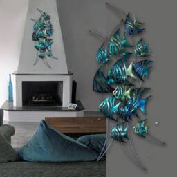 Metal Angelfish Wall Art 3D Coastal Sculpture, Aqua Blue Finish - thumbnail 2