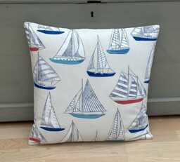 Handmade Coastal Boats Linen Cushion Cover Nautical Beach Decor - 24 Inch - thumbnail 1