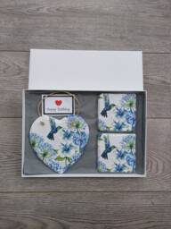 Decoupage Hummingbird Slate Heart Wall Hanging With Coasters