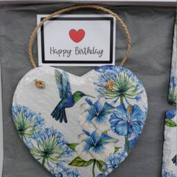 Decoupage Hummingbird Slate Heart Wall Hanging With Coasters - thumbnail 3