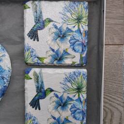 Decoupage Hummingbird Slate Heart Wall Hanging With Coasters - thumbnail 2
