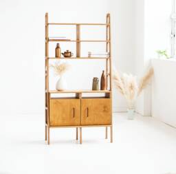 Minimalist Bookcase, Mid Century Modern Bookcase With Open Cabinets, Horizontal 97 cm, Danish Storage Unit, Custom Size